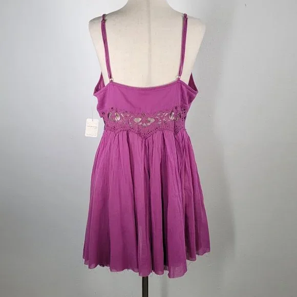FREE PEOPLE Ilektra Lace Inset Cotton Chemise mini dress Sz M NEW - Picture 6 of 12